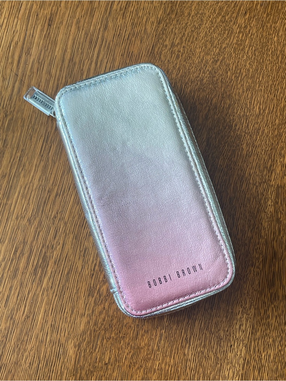 Bobbi Brown Pink Ombre Metallic Silver Makeup Case / Accessory Travel Pouch